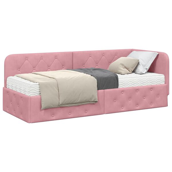vidaXL Cornice del letto ad angolo Rosa 80 x 200 cm Velluto