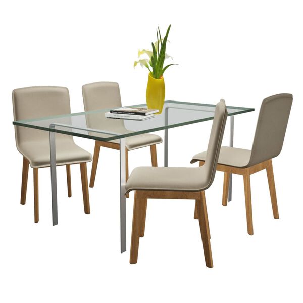 vidaXL Sedie Pranzo 4 pz Beige in Tessuto e Legno Massello di Rovere
