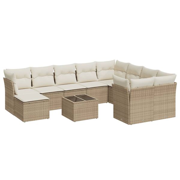 vidaXL Set Divani da Giardino 11 pz con Cuscini Beige in Polyrattan