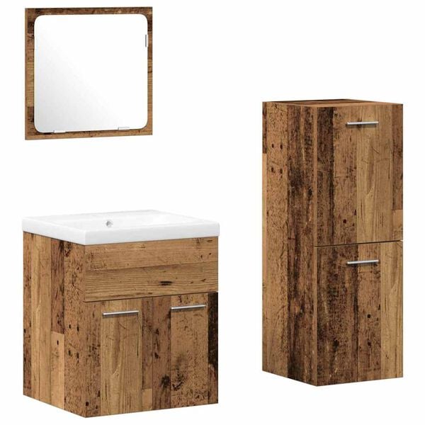 vidaXL Set di mobili per il bagno con porta 4 pcs Legno vecchio