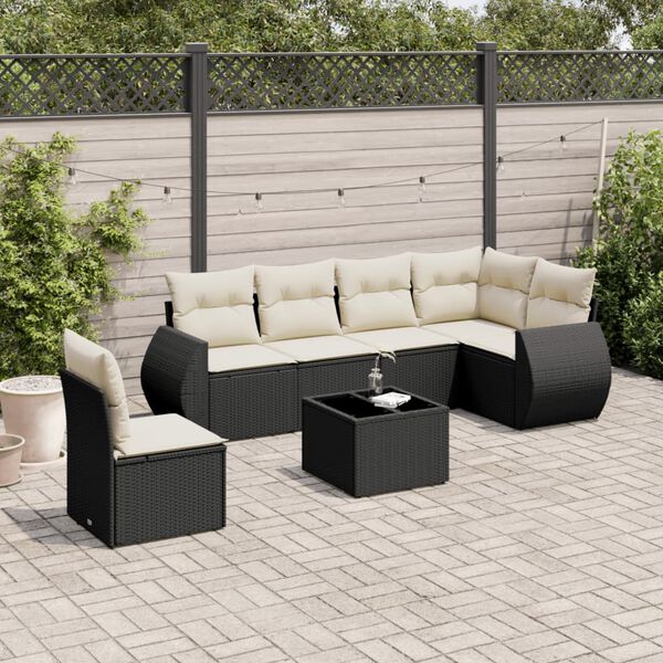 vidaXL Set Divani da Giardino con Cuscini 7pz Nero Polyrattan