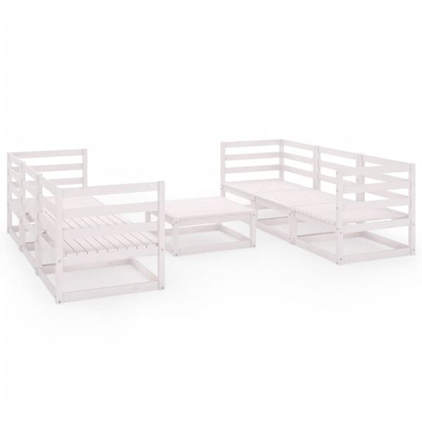 vidaXL Set Divani da Giardino 7 pz Bianco in Legno Massello di Pino
