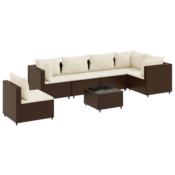 vidaXL Set Divani da Giardino 7 pz con Cuscini in Polyrattan Marrone