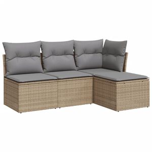 vidaXL Set Divano da Giardino 4 pz con Cuscini Beige in Polyrattan