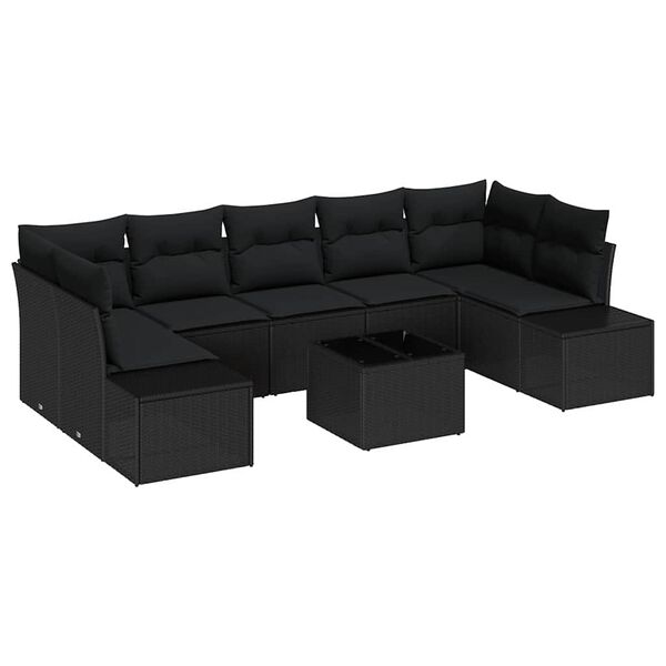 vidaXL Set Divano da Giardino con cuscino 8 pcs Nero polyrattan