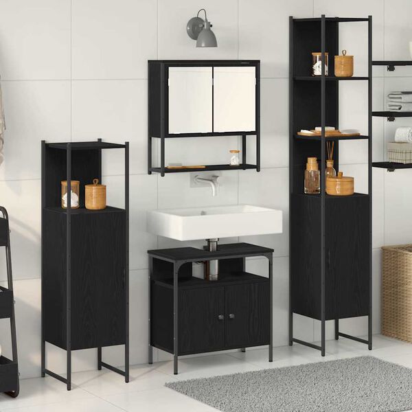 vidaXL Set di mobili per il bagno 4 pcs Rovere Nero Legno multistrato