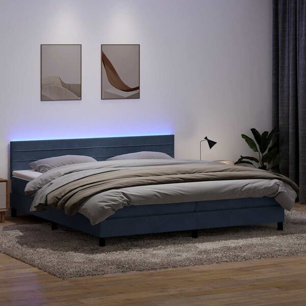 vidaXL Letto a Molle con Materasso e LED Grigio Scuro 180x220 cm Velluto