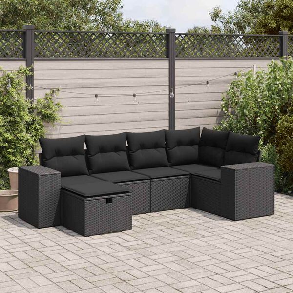 vidaXL Set Divano da Giardino 6 pz con Cuscini Nero in Polyrattan