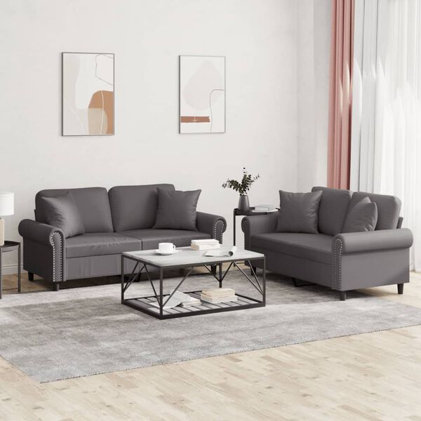 vidaXL Set di Divani 2 pz con Cuscini Grigio in Similpelle