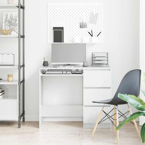vidaXL Scrivania Bianco Lucido 90x45x76 cm in Legno Multistrato