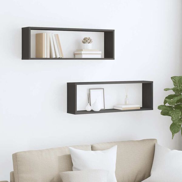 vidaXL Mensole Parete a Cubo 2pz Grigie 80x15x26,5cm Legno Multistrato