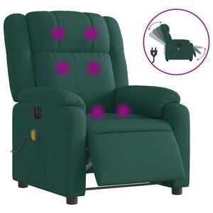 vidaXL Poltrona Massaggiante Reclinabile Elettrica Verde Scuro Tessuto