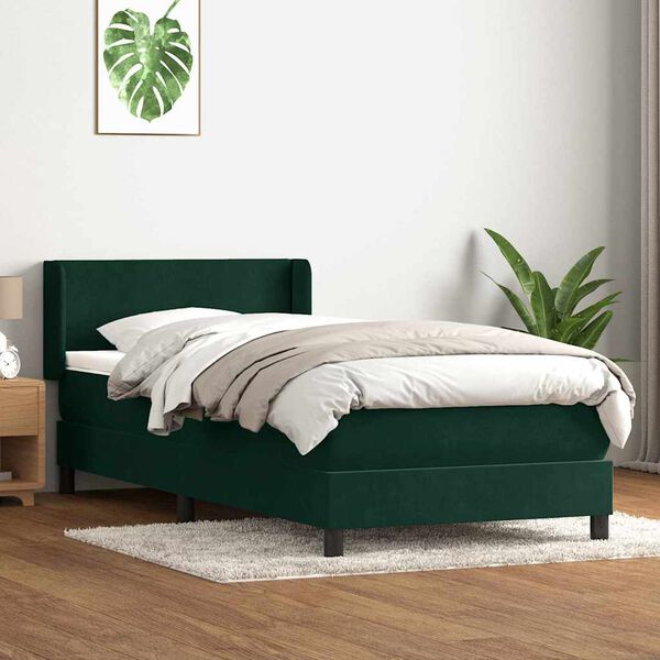 vidaXL Giroletto a Molle con Materasso Verde Scuro 80x220 cm Velluto