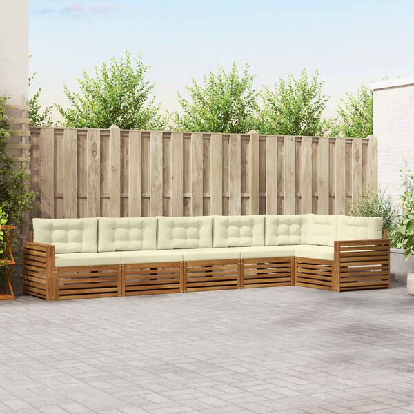 vidaXL Set di divani da esterno con cuscino 6 pcs Naturale e Crema