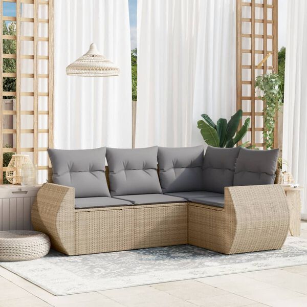 vidaXL Set Divano da Giardino 4 pz con Cuscini Beige in Polyrattan