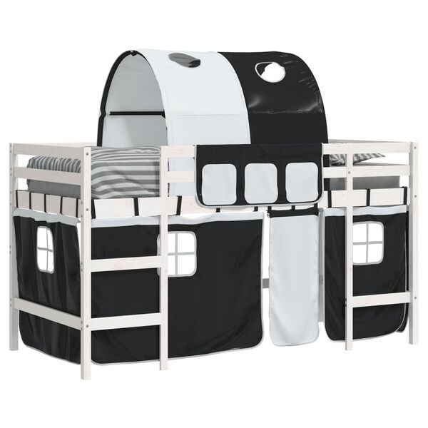 vidaXL Letto a Soppalco con Tunnel Bambini Bianco e Nero 80x200cm Pino