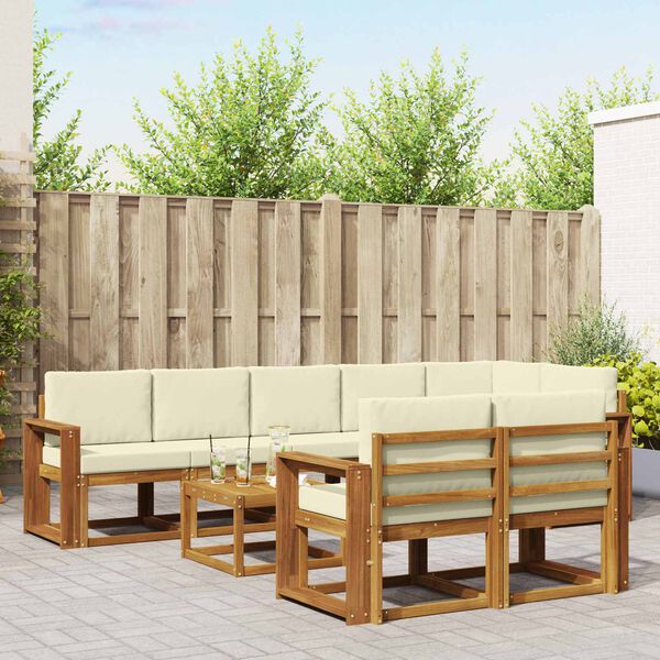 vidaXL Set di divani da esterno con cuscino 9 pcs Naturale e Crema