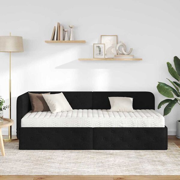 vidaXL Cornice del letto ad angolo Nero 80 x 200 cm Tessuto