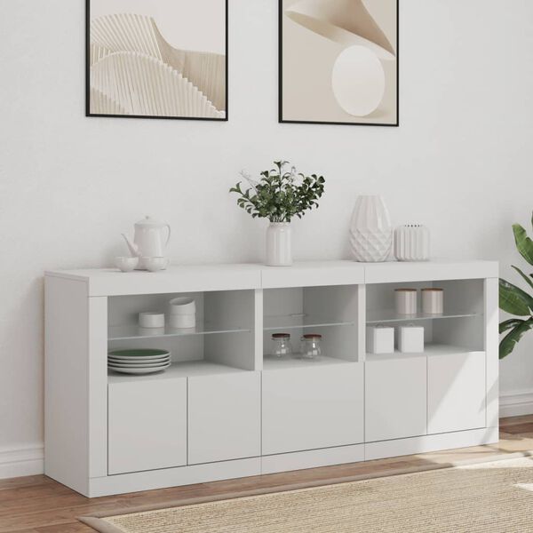 vidaXL Credenza con Luci LED Bianca 162x37x67 cm