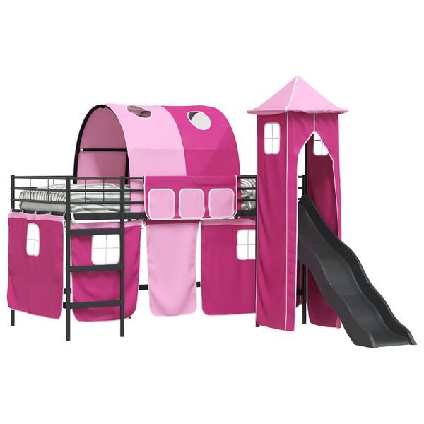 vidaXL Struttura del letto loft per bambini Nero e rosa 79,5 x 200 cm