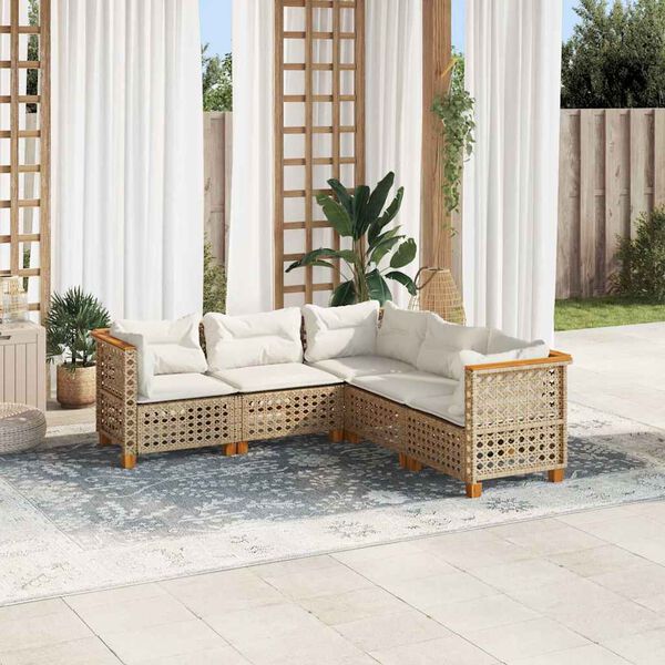 vidaXL Set Divano da Giardino 5 pz con Cuscini Beige in Polyrattan