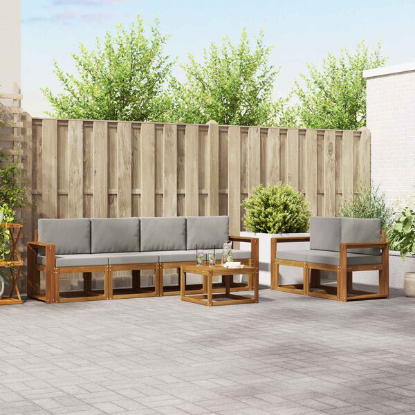 vidaXL Set di divani da esterno 7 pcs Grigio Naturale e Chiaro