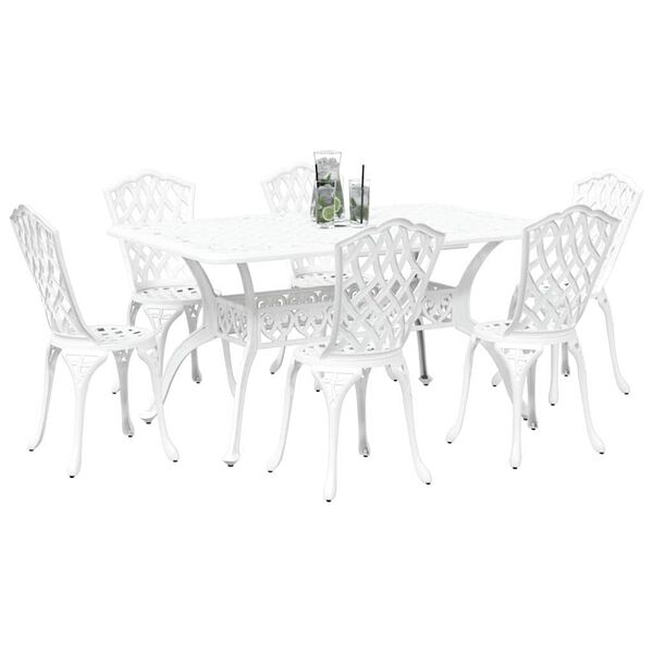 vidaXL Set da Pranzo per Giardino 7 pcs Bianco Alluminio