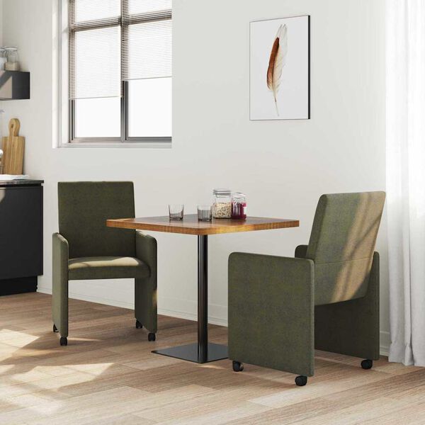 vidaXL Sedie da pranzo con ruote 2 pcs Verde militare 57 x 66 x 94 cm