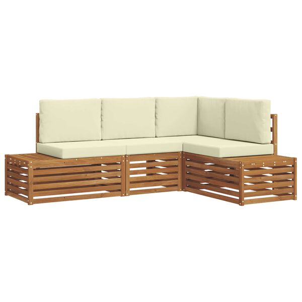 vidaXL Set di divani da esterno con cuscino 4 Pezzo Naturale e Crema