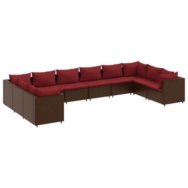 vidaXL Set Divani da Giardino 10 pz con Cuscini in Polyrattan Marrone