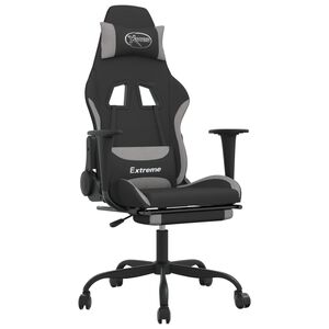 vidaXL Sedia da Gaming Massaggio e Poggiapiedi Nero e Grigio Tessuto