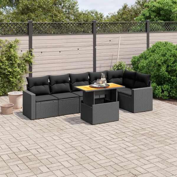 vidaXL Set Divani da Giardino con Cuscini 7pz Nero Polyrattan