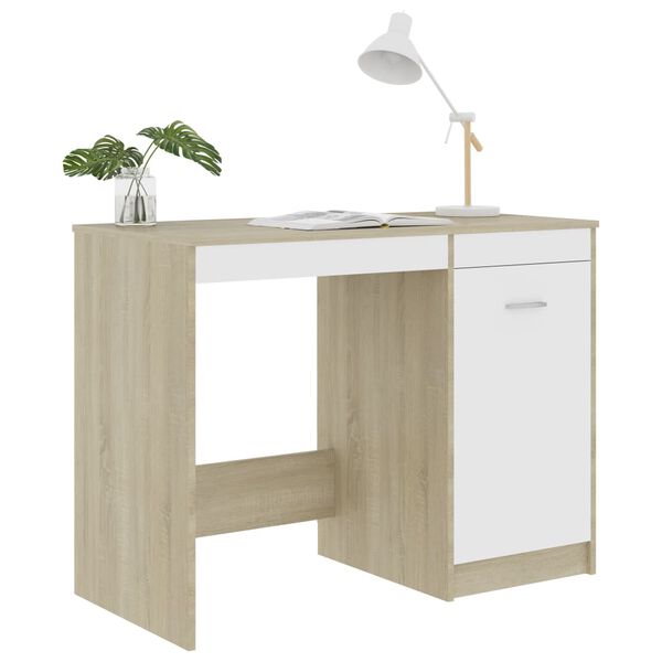 vidaXL Scrivania Bianca e Rovere Sonoma 100x50x76 cm Legno Multistrato