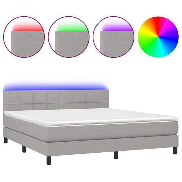 vidaXL Letto a Molle Materasso e LED Grigio Chiaro 180x200 cm Tessuto