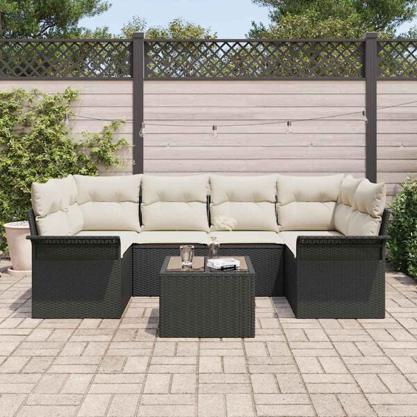 vidaXL Set Divano da Giardino con cuscino 7 pcs Nero polyrattan