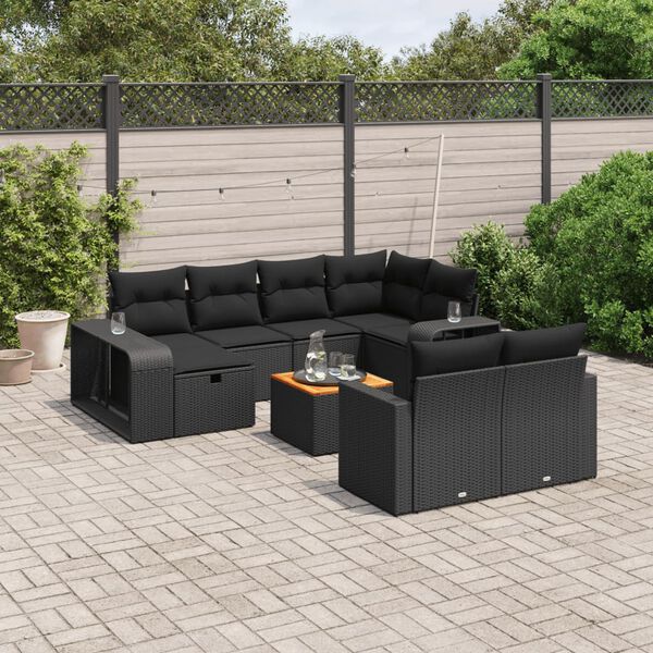 vidaXL Set Divani da Giardino 11 pz con Cuscini in Polyrattan Nero