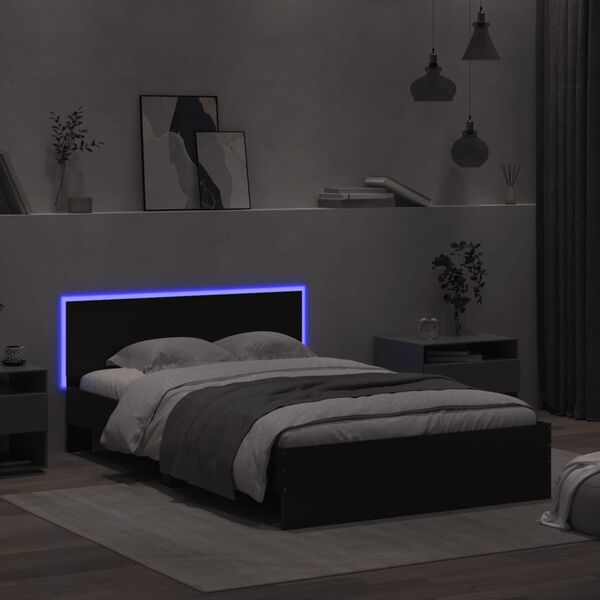 vidaXL Giroletto con Testiera e LED Nero 135x190 cm