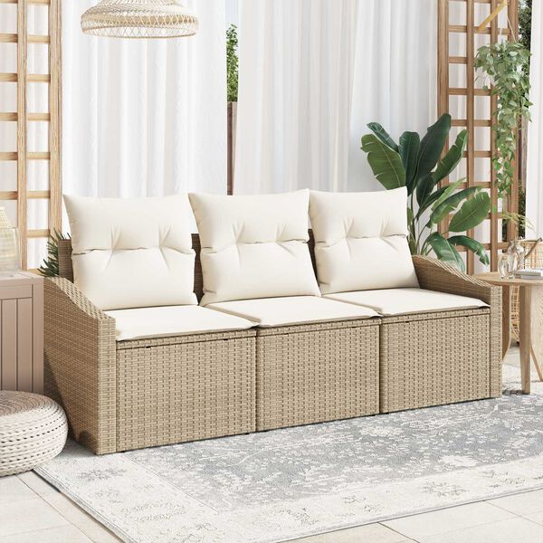 vidaXL Set di divani con cuscino 3 pcs Beige polyrattan