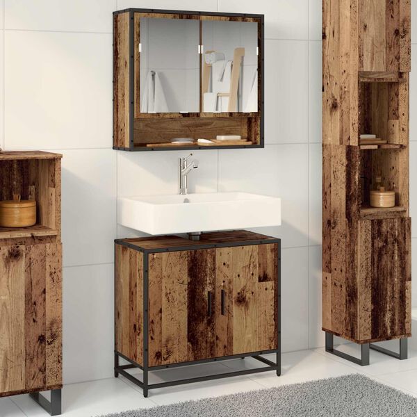 vidaXL Armadio per Lavabo da Bagno Legno vecchio 65 x 33 x 60 cm