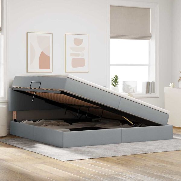 vidaXL Letto con contenitore e LED Grigio chiaro 200 x 200 cm