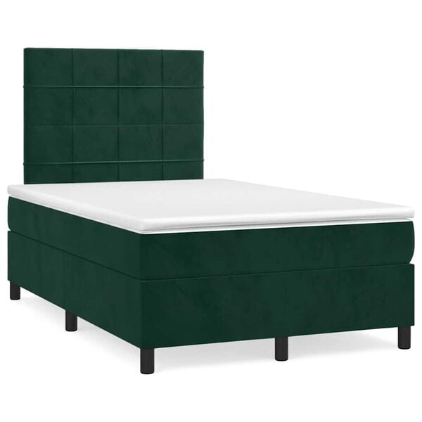 vidaXL Letto a Molle con Materasso e LED Verde Scuro 120x190cm Velluto