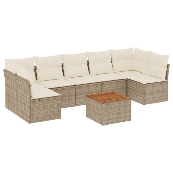 vidaXL Set Divano da Giardino 8 pz con Cuscini Beige in Polyrattan