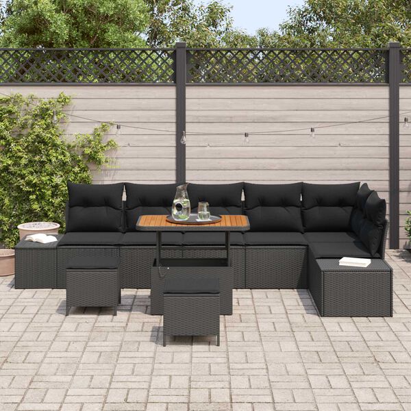 vidaXL Set Divano da Giardino con cuscino 9 pcs Nero Poly Rattan