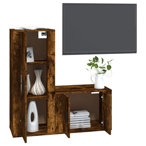 vidaXL Set Mobili Porta TV 2 pz Rovere Fumo in Legno Multistrato