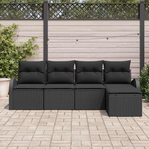 vidaXL Set Divano da Giardino 5 pcs Nero polyrattan