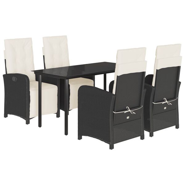 vidaXL Set da Pranzo da Giardino 5 pz Nero con Cuscini in Polyrattan