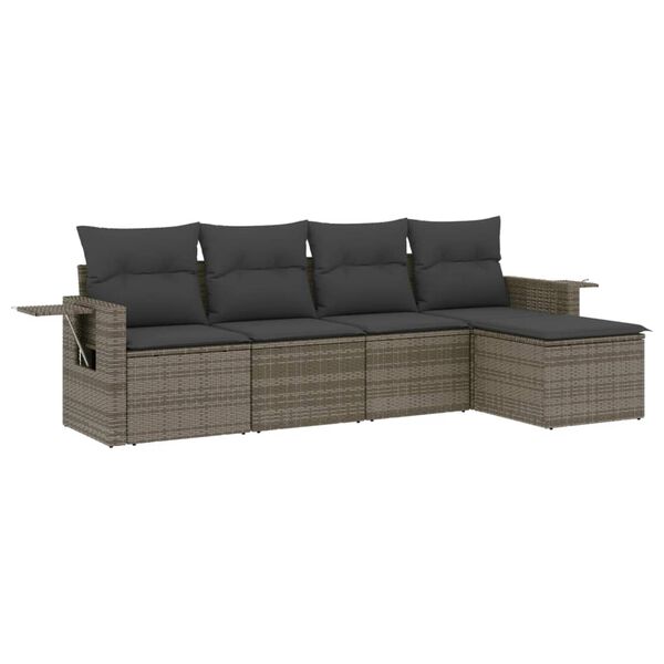 vidaXL Set Divano da Giardino 5 pz con Cuscini Grigio in Polyrattan