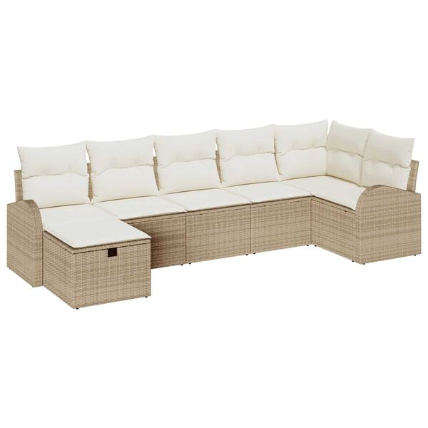 vidaXL Set Divano da Giardino con cuscino 7 pcs Beige polyrattan
