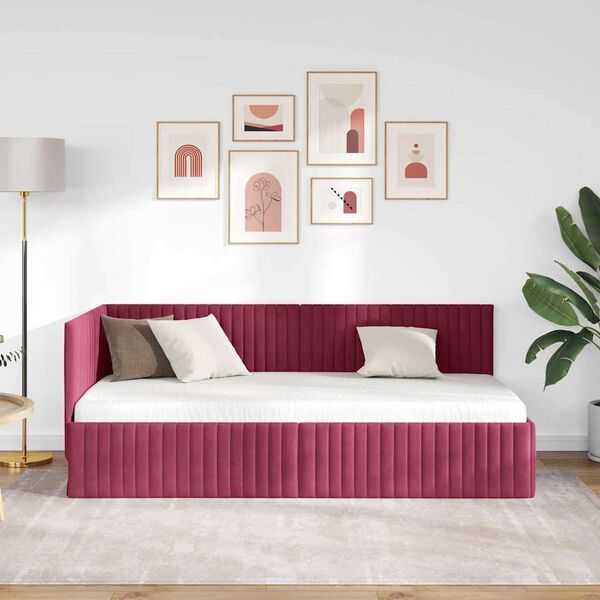 vidaXL Cornice del letto ad angolo Rosso Vino 90 cm x 190 cm Velluto