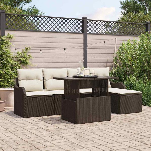 vidaXL Set Divano da Giardino con cuscino 6 pcs Marrone Polyrattan